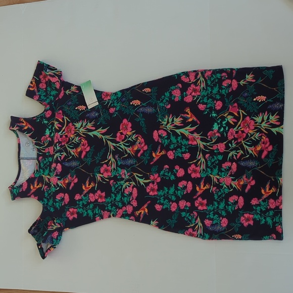 NWT Decree Floral Cold Shoulder Mini Summer Dress LARGE Navy Blue Pink Pattern - Picture 12 of 16